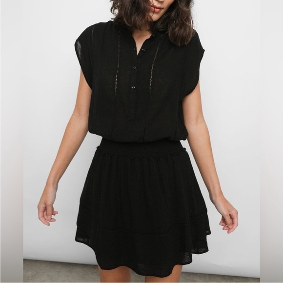 Rails Dresses & Skirts - RAILS Angelina Black Lace Detail Dress Smocked Waist Linen Blend Sz XL